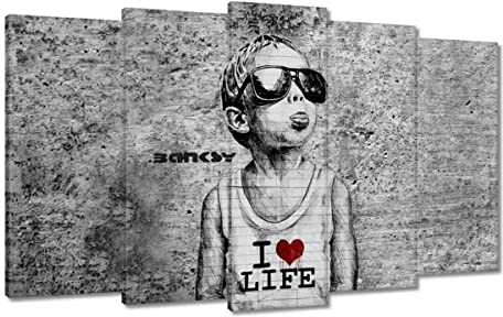 Wandbild auf Leinwand, 100 x 60 cm, Motiv I love life Banksy Spray Nr. H6907Z_PC5CA