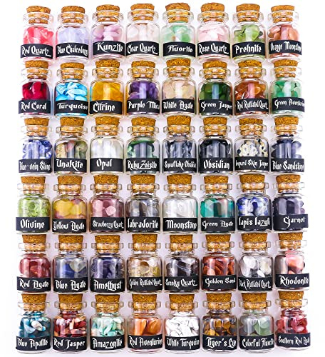 SEANTUA 48PCS Bouteilles de vœux avec Cristal Cicatrisant, Kit Sorcellerie, Pierre Naturelle Lithotherapie, Cristal véritable pour la Collection Décoration Méditation Chakra Wicca Guérison Reiki