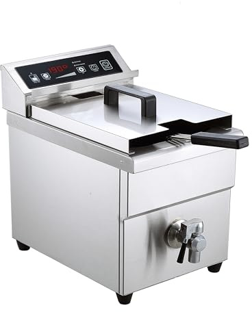 MBH - Friggitrice a Induzione Digitale Professionale da Banco 8 Litri in Acciaio Inox con Rubinetto di Scarico, Ideale per Cucine Professionali di Ristoranti.