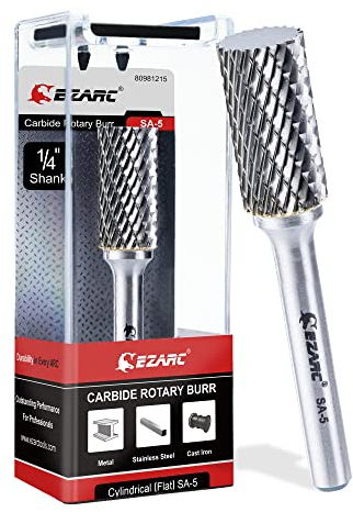 EZARC SA-5 Tungsten Carbide Burr with 1/4”Shank - Double Cut Rotary File Cylinder Shape Cutting Burrs Die Grinder Bit for Steel Metal Working, Polishing and Engraving