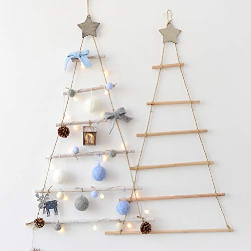 Fauitay Hölzerne Hängeornamente mit Stern- und Seildekoration Wand-Weihnachtsbaum (Weiss)
