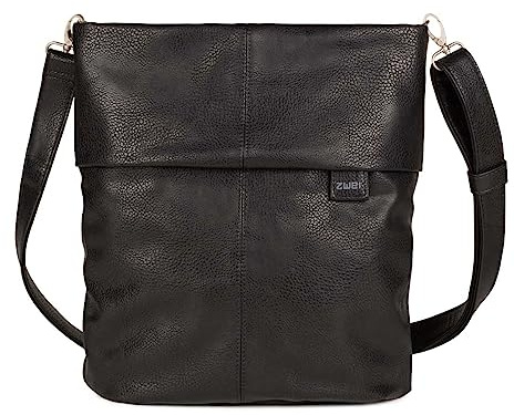 Zwei Damen Handtasche Mademoiselle.M M12 Umhängetasche 7 Liter Crossbody Bag, Schultertasche in DIN-A4-Größe, Schlüsselring, Geheimfach, inkl. extra kurzen, abnehmbaren Schultergurt (noir)