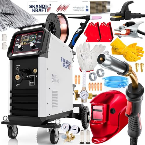 SKANDI KRAFT iTECH MIG 280 4R - 280A Kombi MIG MAG Schutzgasschweißgerät 400V mit Wagen - Doppelpuls und MIG/MAG AUTO System (5” LCD) - NorthernWind (NW) System - WIG Lift und MMA - Set PremiumPlus