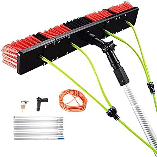 PiurUf Asta Lavavetri, Spazzola Telescopica Alimentata ad Acqua, Puliscitetto Estensibile per Verande, Spazzolone per Pulizia Pannelli Fotovoltaici e Solari/50Cm/8M
