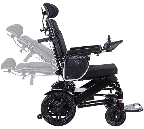 Elektrorollstühle für Erwachsene Liegender Faltbarer Elektrorollstuhl, All Terrain Motorisierter Rollstuhl für Erwachsene Tragbarer Klappbarer Power-Rollstuhl, Silla de Ruedas Electrica, Schwarz