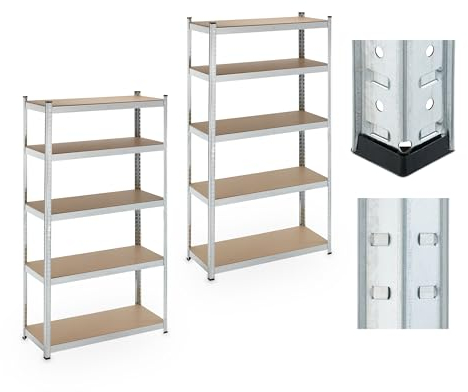 Relaxdays Étagère à Charges Lourdes, Lot de 2, 5 Niveaux, 180x100x40 cm, jusqu'à 500 kg, Acier, Cave, Garage, argenté