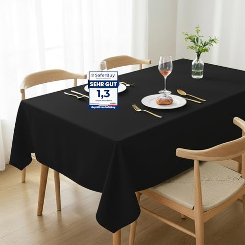 Utopia Kitchen Polyester Tischdecke 110 x 140 cm (2er-Pack, Schwarz) Maschinenwaschbare Tischdecke Ideal für Partys, Veranstaltungen, Hochzeiten und Restaurants (44 x 56 Zoll)