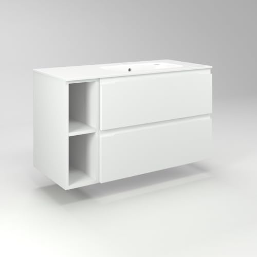 Diventa Modello Diva Star, Mobile Bagno sospeso 100cm con 2 cassetti e 2 vani a giorno, lavabo dal design moderno, colore bianco