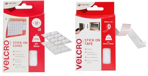 VELCRO Brand Stick On Coins Double Sided Hook & Loop Self Adhesive Sticky Coins Perfect & Brand VEL60210 - Stick On Hook and Loop Fasteners | Perfect for Home or Office