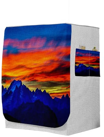 Highdi 3D Waschmaschinenabdeckung, Staubdicht Sonnenschutz für Frontlader Waschmaschine Staubdichte Staubdichte Abdeckung Waschmaschine (S-Kapazität 6~7,5kg,Bergblick 6)