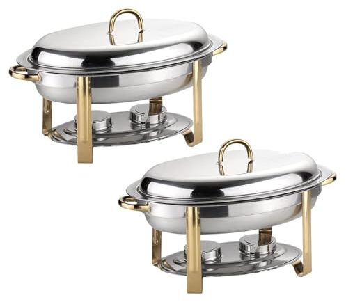 Stainless Steel Buffet Warmer Tray Set - 6L Oval Chafing Dish for Weddings, Caterings, Parties - Full Size with Food Pan, Water Pan and Fuel Holders - Pack of 2/4/5/6