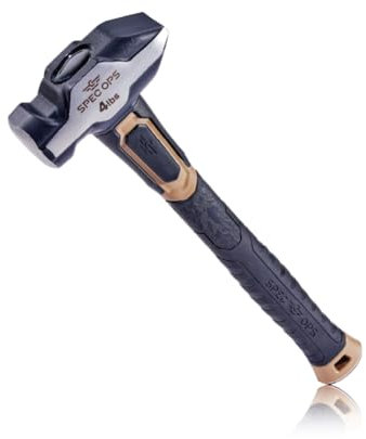Spec Ops Tools Blacksmith Hammer, 4 lb Sledge Hammer with Bi-Material Shock Absorbing & Vibration Dampening Handle, 3% Donated to Veterans, Black/Tan