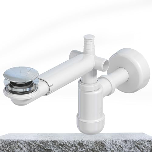 LAXARA Telescopic Siphon for Sink - 1 1/4 Inch Space-Saving Siphon Washbasin Made of White Plastic - Siphon Sink - Horizontal and Vertical Adjustable | (with Pop Up Drain Fitting)