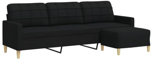 vidaXL 3-Sitzer-Sofa mit Hocker Schwarz 210 cm Stoff
