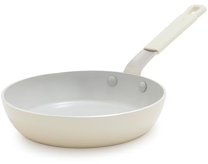GreenPan Bobby Flay Bratpfanne, 20,3 cm, PFAS- und PFOA-freie Keramik, antihaftbeschichtet, induktionsgeeignet, kühlbleibender Silikongriff, spülmaschinen- und ofenfest, cremefarben