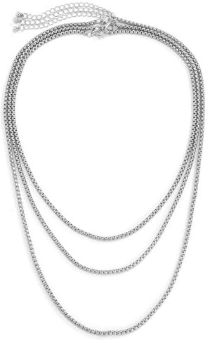 KnSam Men's Stainless Steel Necklace Pendant, Stainless Steel Partner Chains, Multilayer Pea Chain Shape, Silver Pea Chain, 67 cm, stainless steel, No cubic zirconia