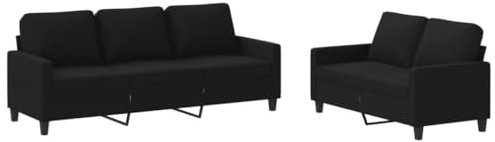 HETFTJN Couch Klein Sofas & Couches Wohnzimmer Couch Camping Sessel - 2-TLG. Sofagarnitur mit Kissen Schwarz Stoff für Schlafzimmer Hotelzimmer Relaxationsraum Jugendzimmer