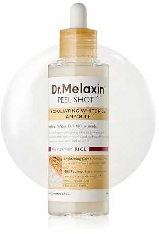 Dr.Melaxin Peel Shot Glow White Rice Peeling Ampoule with Rice Extract & AHA BHA, Brightening & Gentle Exfoliating Serum for Sebum Control, Niacinamide & Hyaluronic Acid, Korean Skincare, 2.71 fl.oz