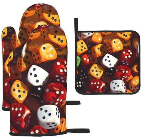YYHHAOFA Lot de 3 gants de cuisine imperméables et durables pour four et manique pour isolation thermique et jeux de dés