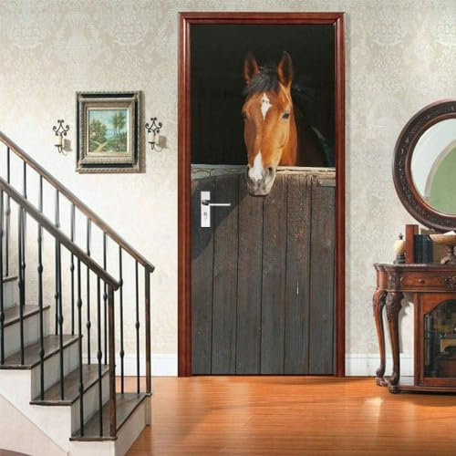 Türtapete Selbstklebend 90 x 200 cm Pferd Türaufkleber Tier Türposter PVC Wandaufkleber Wasserdichte Fototapete Türfolie Poster Tapete Türbild Für Türwand Dekoration A431