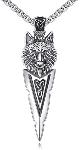 VENACOLY Pfeilspitzen Halskette 925 Sterling Silber Pfeil Keltischer Anhänger Wolf Pfeilspitzen Runen Halsketten Wikinger Schmuck Geschenke für Männer Herren Frauen Damen