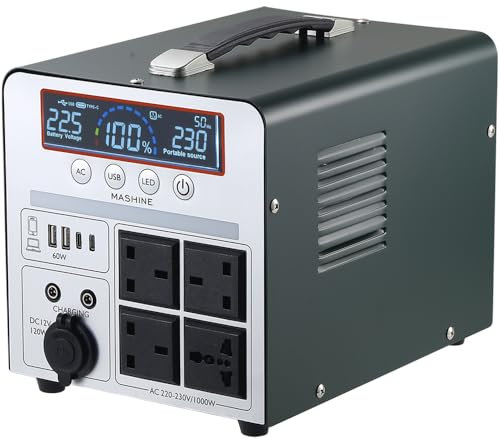 Power Station 1000W/666Wh, Mashine Portable Rechargeable Generator Inverter for Camping, RVs, Drones, Outdoor Lighting, with 4 AC Outlets and 4 USB Ports