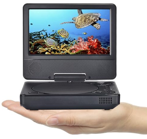 All-Region Mini Portable DVD Player for Car and Kids with 7.5 HD Swivel Screen - Supports Multi Region, Earphone, SD Card, USB, AV-in, AV-out
