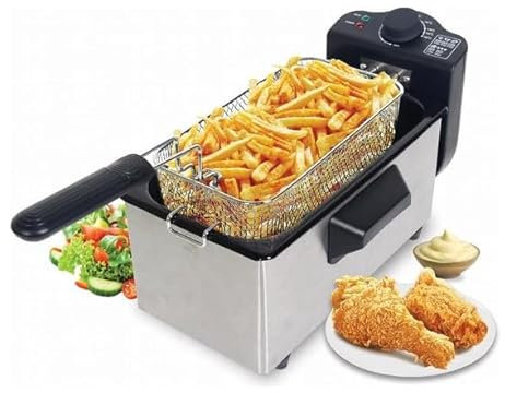 Royal Swiss Friggitrice elettrica in acciaio inox – 2000 W – Capacità 3L – Termostato regolabile fino a 190°C – Zona Fredda & Sicurezza Anti-Surriscaldamento – Vasca rimovibile facile da pulire