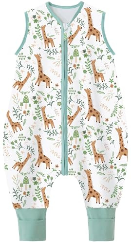 Chilsuessy Baby Schlafsack mit Beinen 1.5 Tog Schlafsack 100% Baumwolle Ganzjahres Schlafsack mit Füßen Babyschlafsack Schlafsack Kinder, 1.5 Tog/Giraffe, 80cm/Baby Höhe 85-95cm
