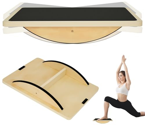 aleawol Hölzerne Balance Board, Rutschfester Gleichgewichtsbrett Erwachsene Physiotherapie Rocker Board Wackelbrett mit Hochwertiger für Stabilitäts Ganzkörpertraining Übung Körper Gleichgewicht