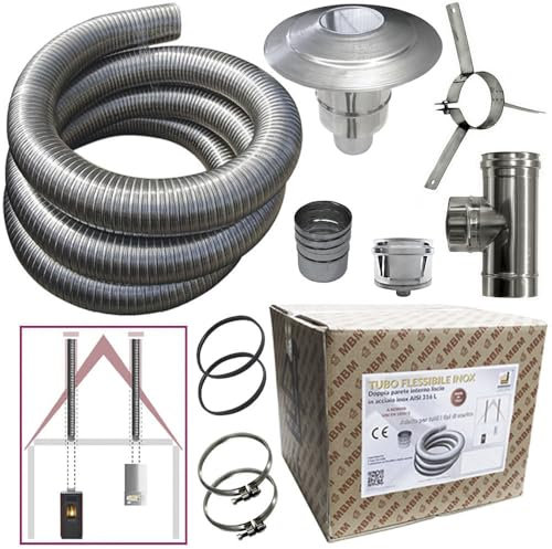 Kit tuyau en acier inoxydable 316 flexible 5 m diamètre 80 mm intérieur lisse selon CE EN 1856 2 conduit de cheminée