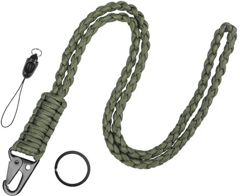 Uniclife Paracord Schlüsselband mit Karabiner Lanyard & Schlüsselanhänger Band für Männer Robuster Paracord-Gurt für Schlüssel Ausweishalter Langes Schlüsselband mit Metallring (Armee-Grün)