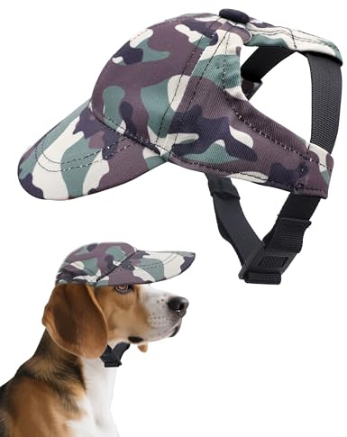 BIPY Gorra de béisbol para perro con agujero para las orejas, gorra de visera para cachorros con correa ajustable para el cuello para perros, deportes al aire libre, caminar, viajes, protección solar
