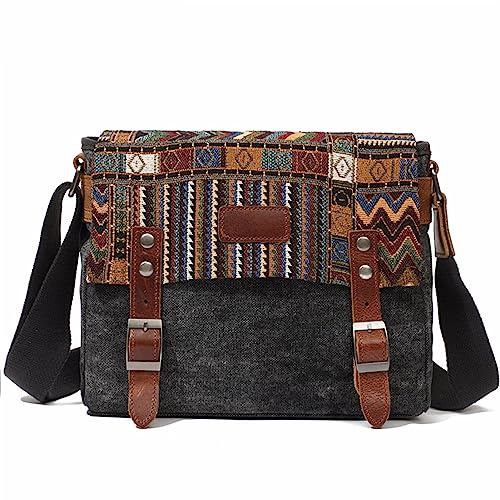 WAOYANM Herren Umhängetasche Aus Vintage Outdoor Travel Canvas Schultertasche Kuriertasche Multi Pocket Laptop Tasche Work Business Messenger Bag Satchel Seitenbeutel black