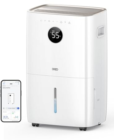 Dreo Deumidificatore intelligente da 110 pinte, per cantina, 4500 m² per grandi stanze, serbatoio dell'acqua da 2 galloni, deumidificatori automatici/comfort/modalità costante per casa, camera da