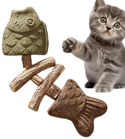 yztju Beißspielzeug für Katzen – Kauknochen in Form Einer Grate – Kauspielzeug aus Holz zum Stressabbau für Katzen im Innen- und Außenbereich
