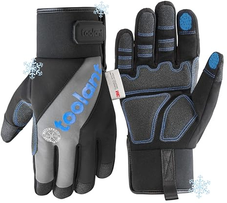 toolant 100% Waterproof Work Gloves for Men, Insulated Winter Gloves with Abrasion-Resistant Palm, −4℉ Cold Weather Protection, Touchscreen, Secure Cuff, Lined Safey Work Gloves for Outdoor (Size S)