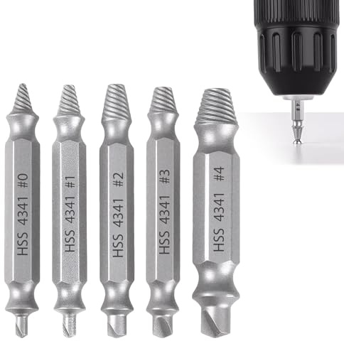 Qaum Damaged Screw Extractor Set HSS 4341#, 5PCS Stripped Screw Grab Remover, DIY Tools for Men Nuts Bolt Removal Drill Bit Tool Kit for Damaged Broken Stripped Screws Broken Head Rust Nuts Bolts