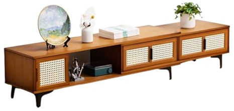 HHCTEBEC Meuble TV Extensible avec Portes Coulissantes, Style Milieu du SièCle, Meuble TV Moderne en Bambou avec Rangement pour Salon, Chambre Et Bureau.,A