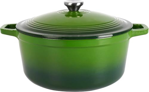 Casseruola in Ghisa Smaltata Verde 6L Ø28cm, Cocotte Ultra Resistente, Pentola Compatibile Induzione/Gas/Forno, Cottura Omogenea, Fornello Sapori Autentici, Coperchio a Rilievo