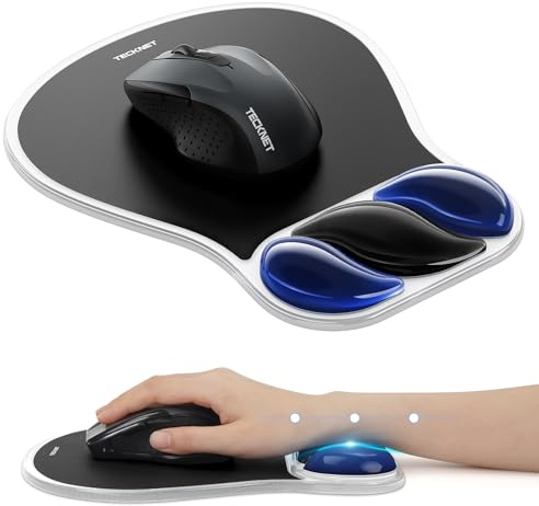 TECKNET Gel Mouse Mat Wrist Support, Ergonomic Mouse Pad - Black | S-Shaped, Waterproof, Sturdy & Non-Slip PU Base, Smooth and Micro-friction Surface, Easy to Carry, For Home & Office Work
