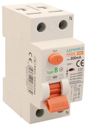 Interrupteur différentiel pur type B 300 mA, disjoncteur différentiel type B 40 A, RCCB 1P+N 10 kA 220 V, 2 modules DIN, série PR8HM électromagnétique, certifié IEC61008-1