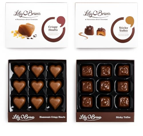 Lily O Brien Sticky Toffee 145g & Crispy Hearts 137g Packs | Lily O Brien mouth-watering signature Milk Chocolate
