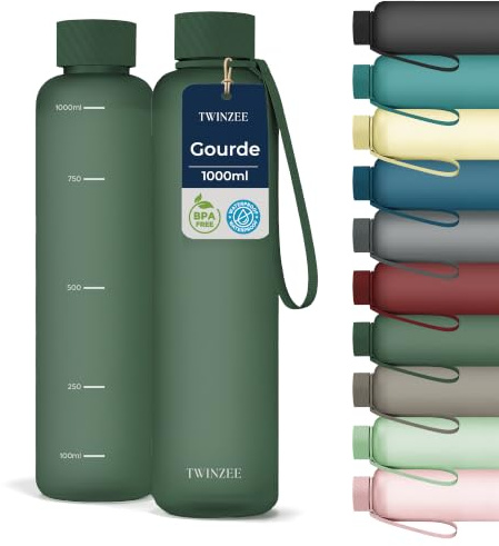Twinzee Botella Tritán 1 L Sin BPA Antifugas Verde Bosque | Ideal para deporte, oficina y escuela · Reutilizable · Resistente · Fácil de limpiar · Uso diario