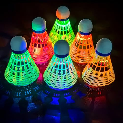 Umllpet Led Badminton Bälle, 6 Stück Led Nylon Sport Badminton, LED-Licht Federballs, Leucht-Federball,Leuchtende Federbälle,Federbälle Led,Led Badminton Set Kinder für Indoor Outdoor Sportaktivitäten