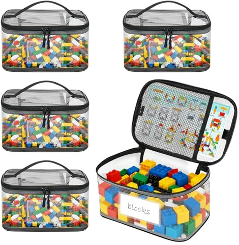 PVC-leksaksförvaringspåsar, ESYFOR 4 delar leksaksorganisatör med dragkedja och vattentät nätplats förvaringspåsar för leksaker för block och pussel, 24 x 17,5 x 14,5 cm