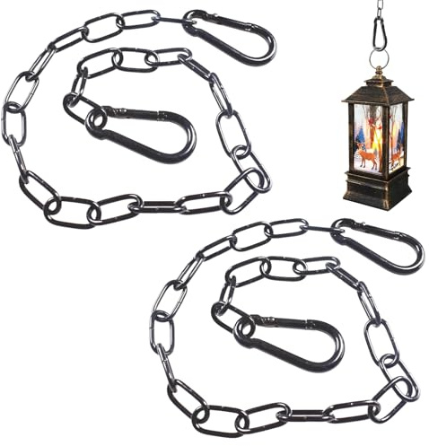 Menibeuty Juego de 2 cadenas de acero negro de 60 cm, cadena de acero inoxidable, cadena negra de acero inoxidable con mosquetón, cadena de eslabones con mosquetón, cadena redonda de acero para vallas