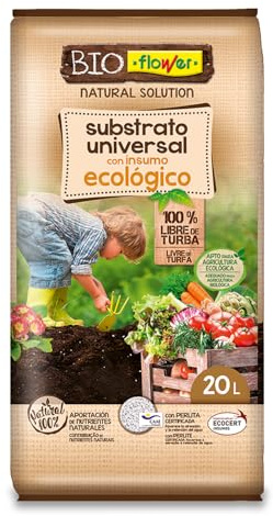 Flower - Sustrato Universal con Insumo Ecológico 20 L | Libre de Turbas | Composición Aireada y Drenante | para Interior, Exterior y Jardín | Agricultura Ecológica
