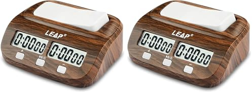 LEAP Schachuhr mit Countdown Alarm Bonus und Verzögerungs Funktionen für Schach und 2 Spieler Brettspiel Klassisch Holzmaserung Version (Packung mit 2)