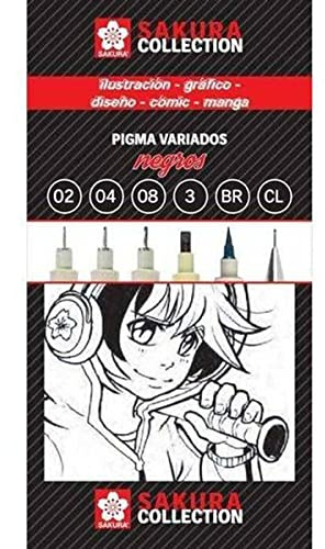 SAKURA - Komplettes Set Von Fünf Schwarzen Pigma Verschiedene Versionen Und Ein Druckbleistift Mehrfarbig